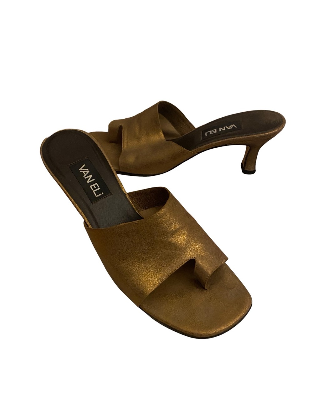 Vintage Y2k VANELi metallic Bronze open-toe kitten heel mules Date night coastal